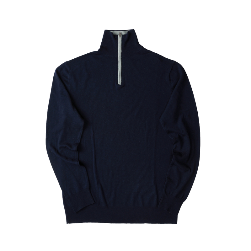 PULL-OVER EN LAINE SUPER FINE CALIBRE 16 1/4 ZIP COLLAR POUR HOMMES
