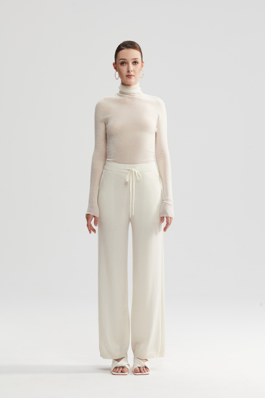 Pantalon à jambes larges en cachemire pur des femmes