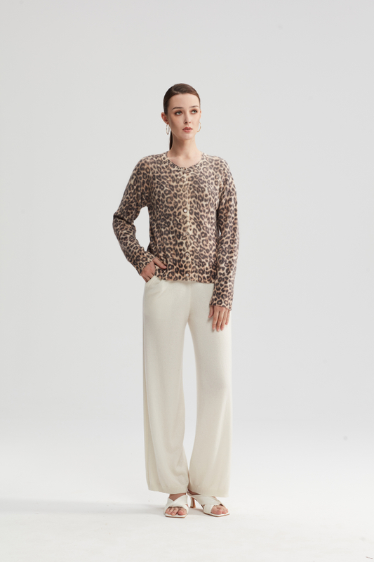 Tie cardigan à mélange de laine léopard teint